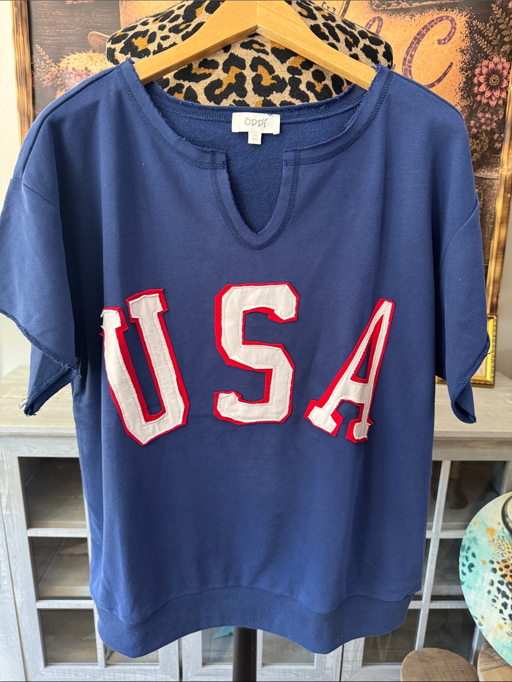 ODDI Women's USA Navy Appilque Jersey Tee Size 1XL